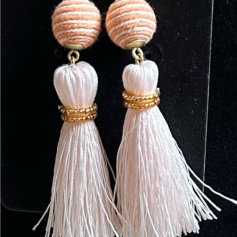 Spartina 449 Pink and Gold Tassel Earrings with Textured Beads